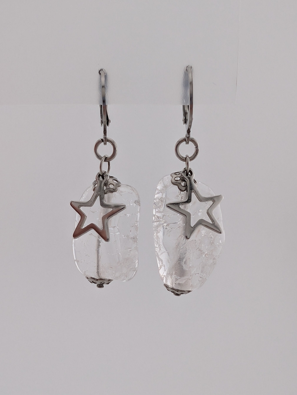 Rock Crystal Celestial Star Earrings - Artisan Handmade Gemstone Jewelry -D018 - Picture 4 of 6